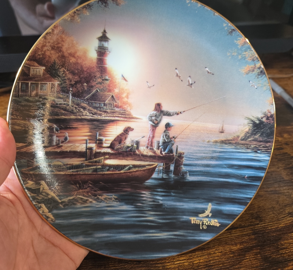 'Evening Catch' Decorative Art Plate - Blue & Brown